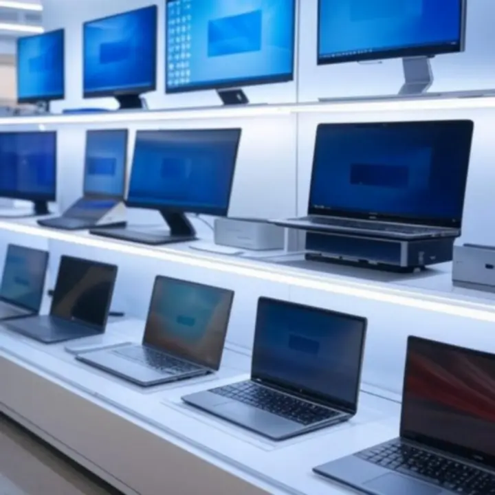 Zestaw komputerów, laptopów, monitorów i akcesoriów