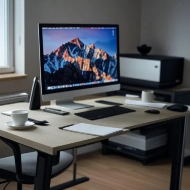 Przykładowe stanowisko komputerowe klienta z komputerem, monitorem i akcesoriami na biurku